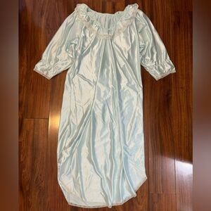 Vintage Sears Pale Blue Satin Nightgown with Lace Trim